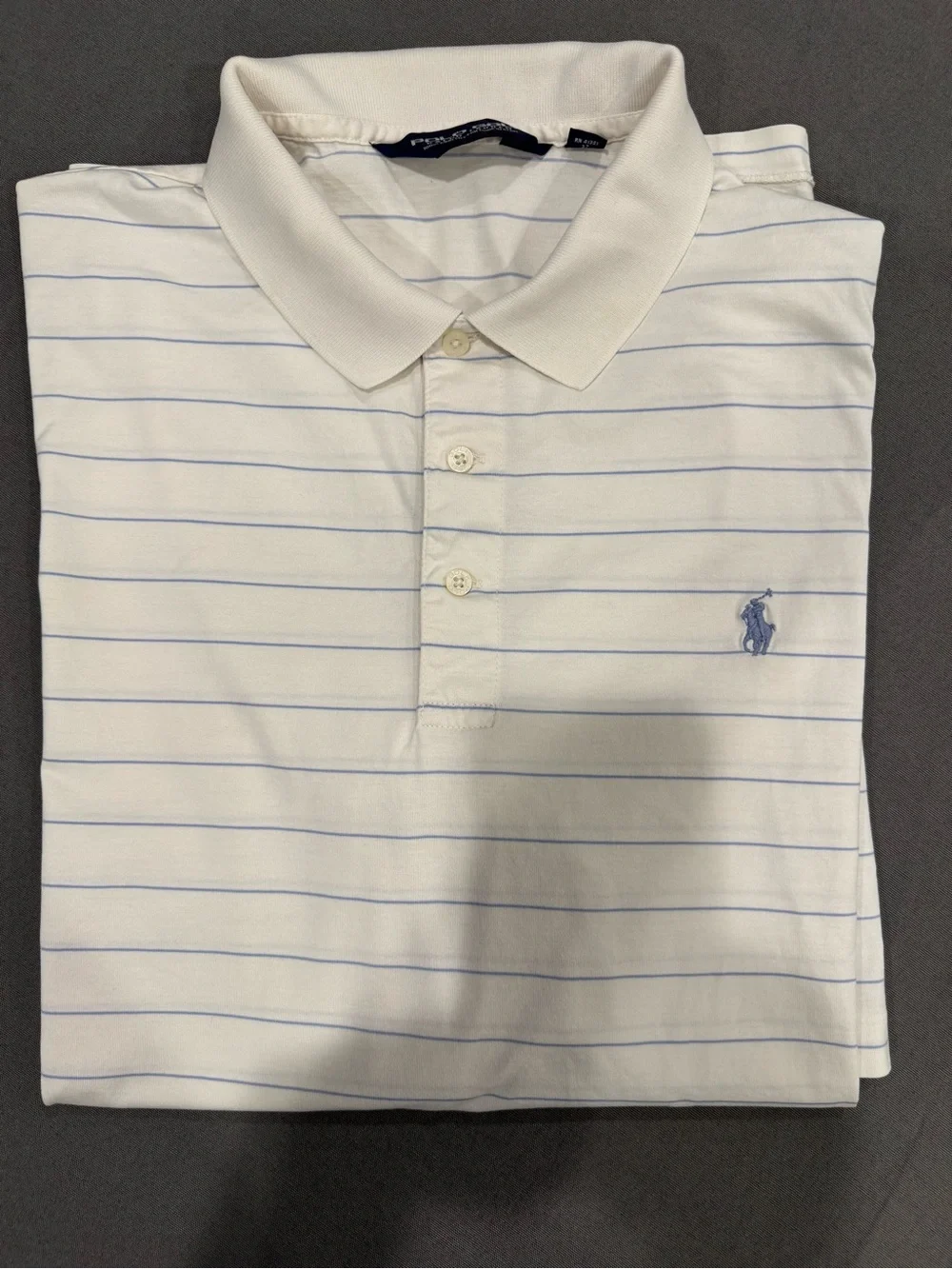 Ralph Lauren Golf White Polo with Light Blue Stripes 100% Pima Cotton Casual XL